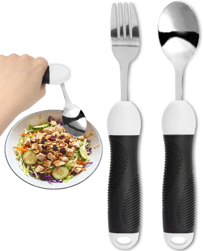 BakeBloom Adapted Utensils, Weighted Silverware for Hand Tremors, Special Spoon & Fork Set, Weak Hand Grip & Handicapped & Parkinsons Aids for Elderly, Arthritis, Useful Gifts for Elderly - Image 1